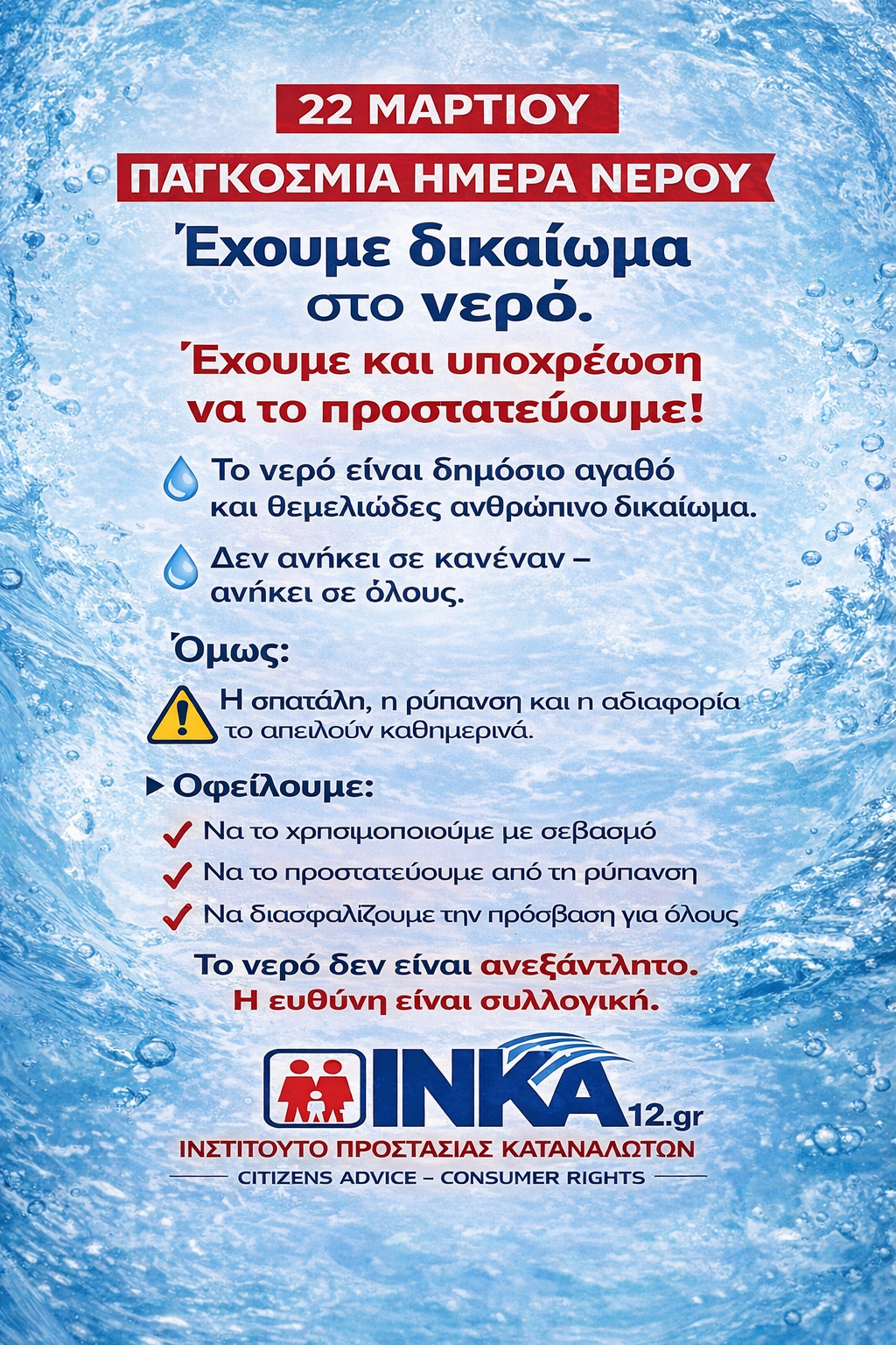 22 Μαρτίου – Παγκόσμια Ημέρα Νερού